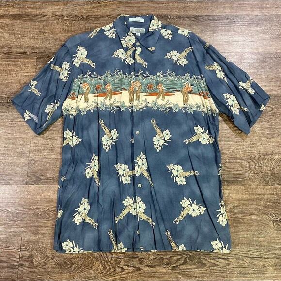 Campia Men’s Medium Hawaiian Shirt Blue Button Up Short Sleeve Golf Theme - Picture 1 of 7